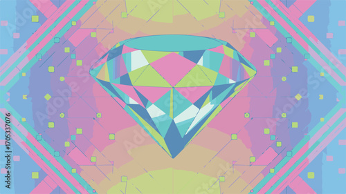 Geometric Diamond with Symmetrical Pastel Background and Square Accents crystal abstract