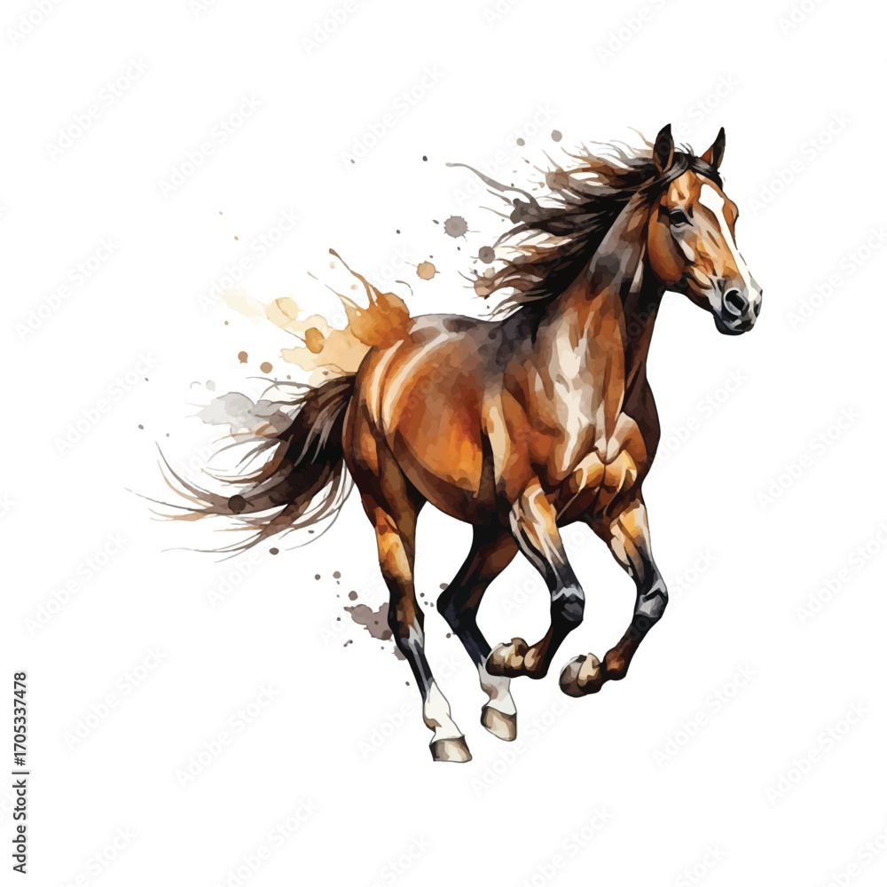 Obraz premium Dynamic watercolor 3d horse illustration vector art for equestrian designs vector