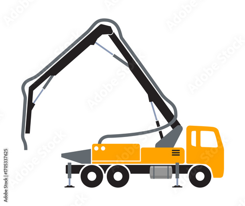 simple concrete cement pump truck yellow construction vehicle symbol silhouette side view icon vector isolated on transparent background