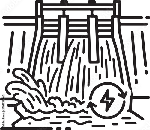 Hydroelectric Dam Generating Renewable Energy with Flowing Water