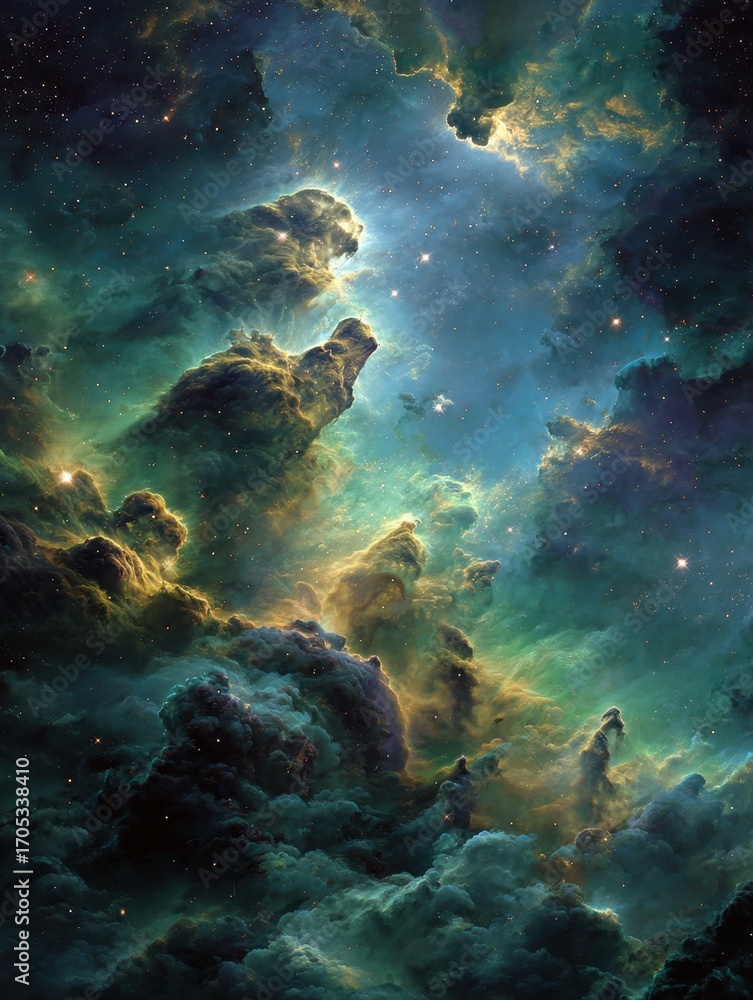 Fototapeta premium Majestic Nebula Pillars: Cosmic Clouds and Stardust in Deep Space
