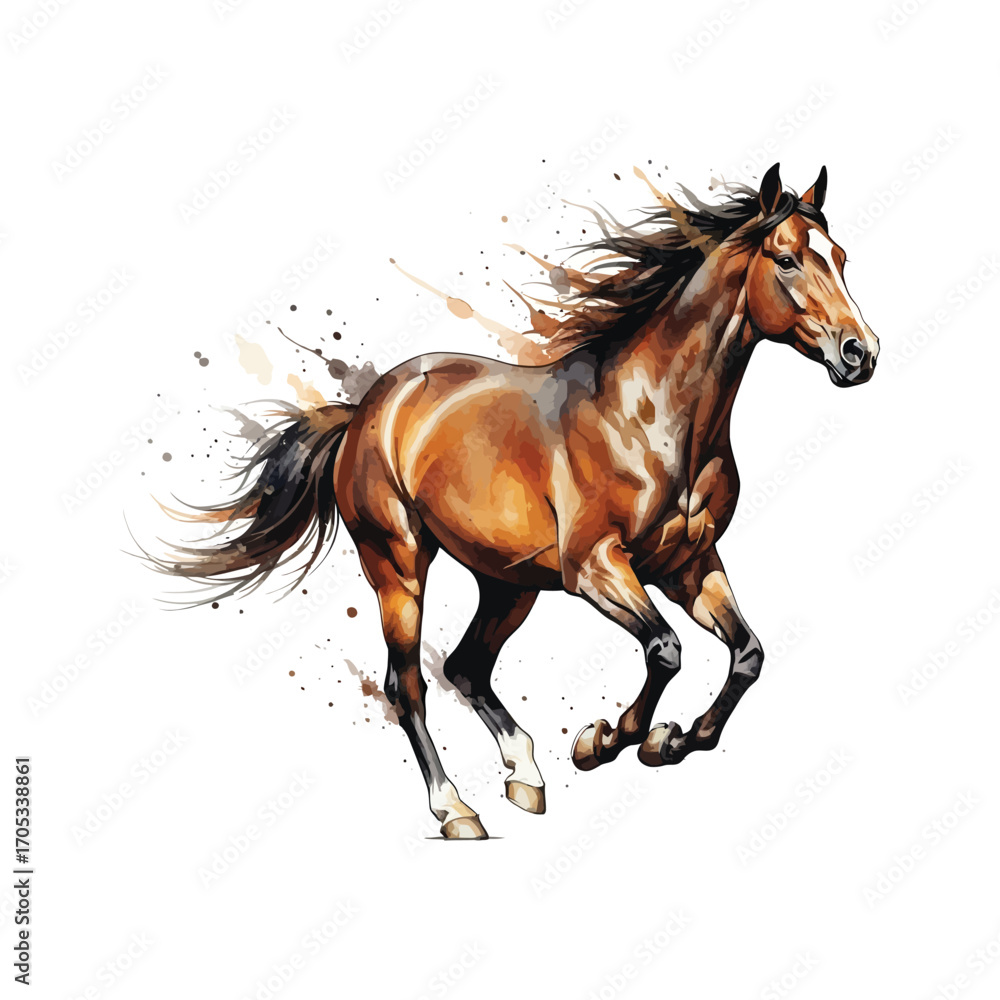 Obraz premium Vibrant watercolor horse illustration dynamic gallop vector art scalable eps vector