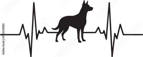 Dog Silhouette Integrated into a Heartbeat Line on White Background