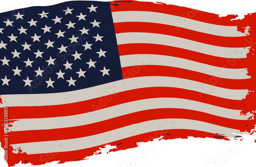 Abstract flag design features patriotic colors and brushstroke texture, creating a bold and dynamic visual suitable for themes of national pride or celebrations.