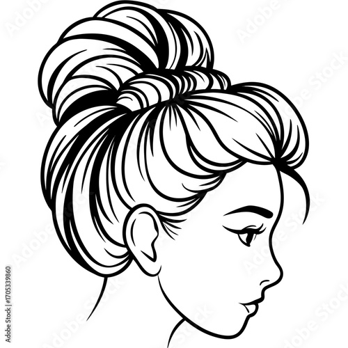 Woman with Messy Bun Silhouette Art