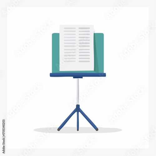 Teal and Blue Adjustable Music Stand with Sheet Music.