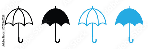 Umbrella icon. Weather concept for rain protection, monsoon season, forecast sign. Umbrella symbol on the white background silhouette vector illustration.