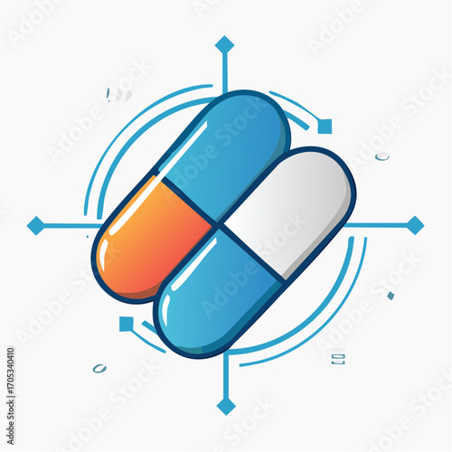 Two Interlocking White Medicine Capsules.