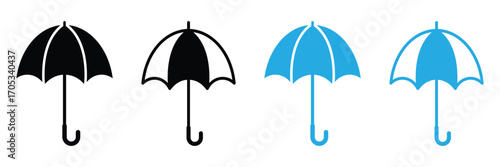 Umbrella icon. Weather concept for rain protection, monsoon season, forecast sign. Umbrella symbol on the white background silhouette vector illustration.