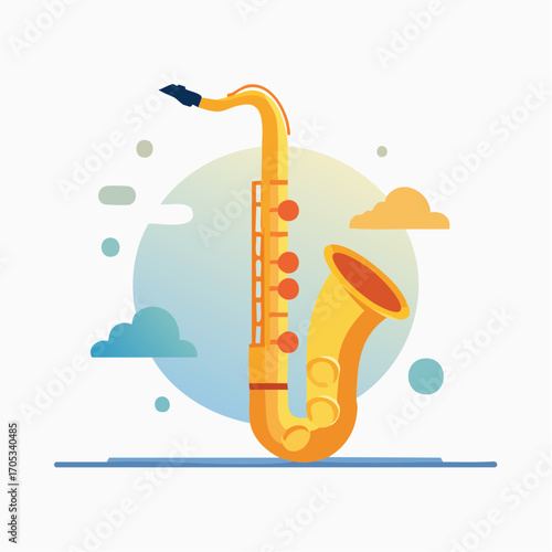 Vibrant Golden Saxophone Instrument Illustration.