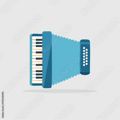 Vibrant Light Blue Accordion Musical Instrument.