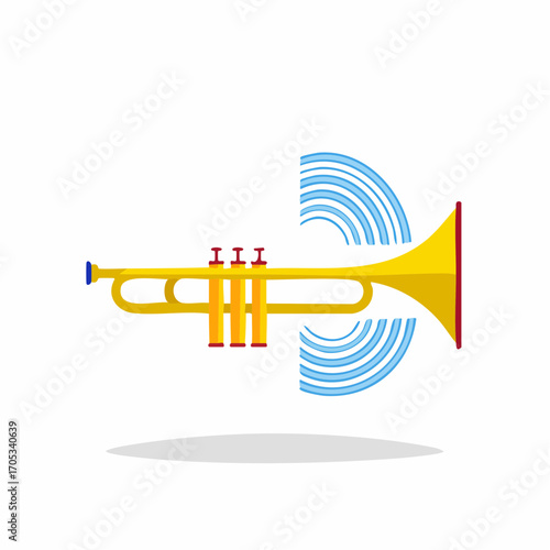 Vibrant Yellow Trumpet with Sound Waves.