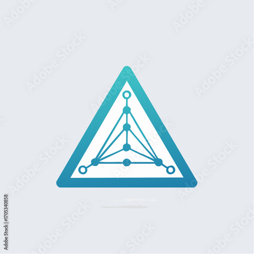 White Triangular Caution Sign with Teal Symbols.