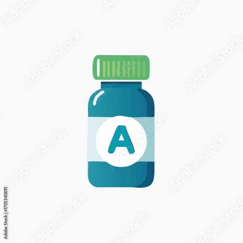 White Vitamin A Supplement Bottle with Green Lid.