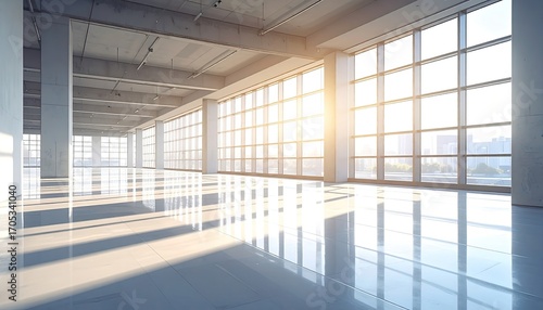 Wallpaper Mural Bright Empty Commercial Space with Concrete Columns and Large Windows Flooded by Sunlight Interior Design and Architecture Minimalist Open Concept Torontodigital.ca