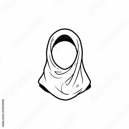 Simple black and white illustration of a woman wearing a hijab.