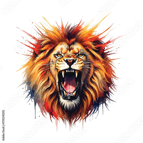 Vibrant watercolor 3d roaring lion head vector illustration scalable eps vector