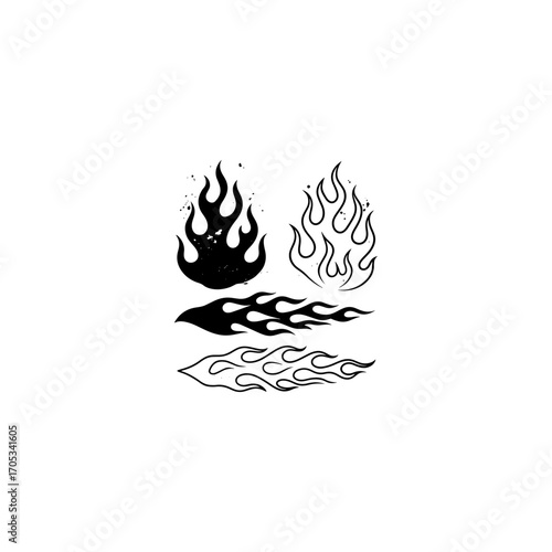Flame fire silhouette illustration set clipart 