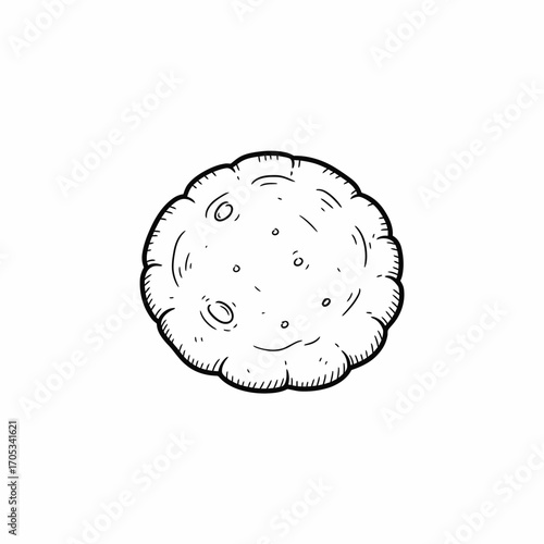 Hand-drawn illustration of a round, simple cookie with details.