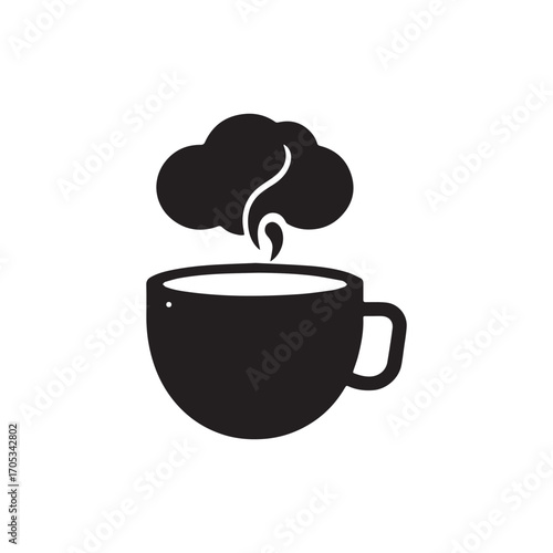 coffee cup vector with cloud-shaped steam in black silhouette for café, branding, or cozy design.