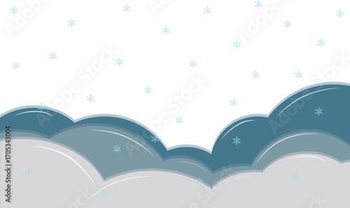 Snowfall with snowdrifts. Snowy landscape, falling snowflakes on transparent background. Christmas vector illustration.