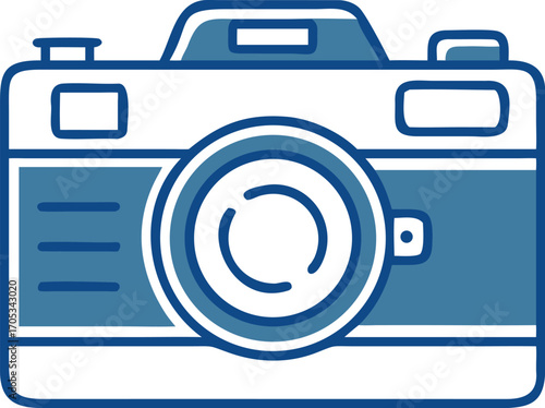 Blue and White Line Art Icon of a Vintage Camera  style vector illustration EPS file download