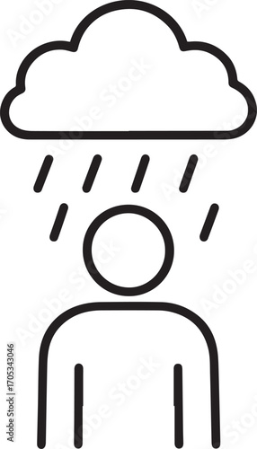 Rainy Days: A symbolic depiction of a person with a raincloud over their head, portraying sadness or depression in a minimalist art style.