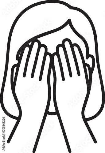 Embracing Introspection: A minimalist line art captures a moment of self-reflection, with a woman covering her eyes, emphasizing inward focus.
