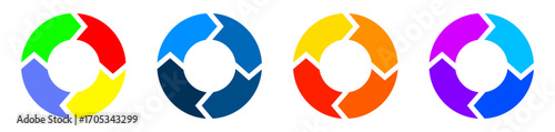 Circle charts with 4 segments set  - vector illustration