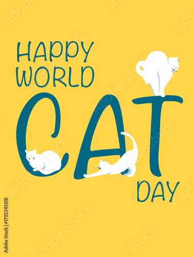 Poster or banner dedicated to World Cat Day. Vector illustration.