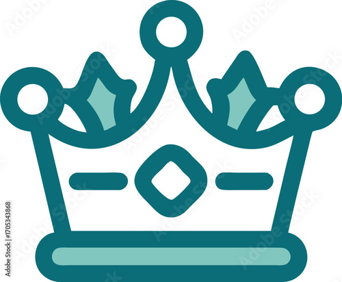Teal outline of a crown with a diamond shape in the center style vector illustration EPS file download