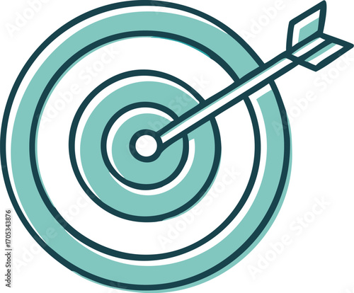 Teal outline target with arrow hitting bullseye style vector illustration EPS file download