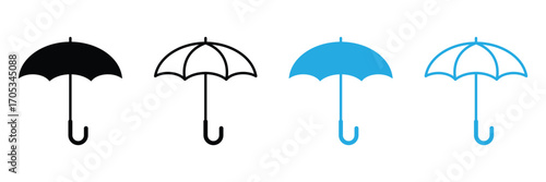 Set of umbrella icon flat vector illustration on white background. Umbrella line icon. Rain sign. Safe insurance symbol. Quality design element. Linear and fill style umbrella icon. Editable stroke.