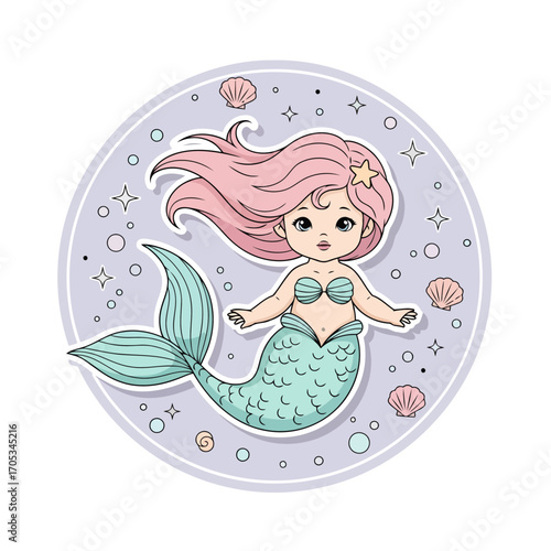 Adorable Little Mermaid Illustration Cute Sea Creature Design
