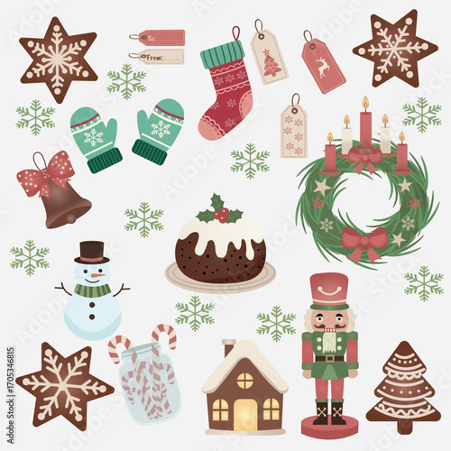 Colorful Christmas Decorations and Festive Icons for Holiday Cheer