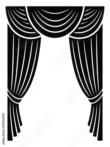 Elegant black and white stage curtains with swag drapes