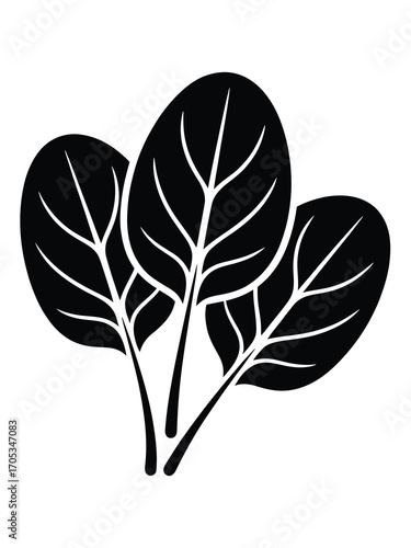 Simple black silhouette of three fresh spinach leaves