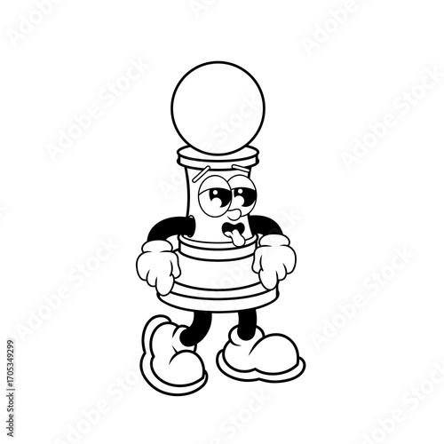 Retro character design from chess pawn tired outline