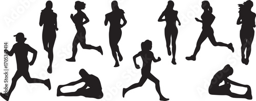 running people silhouette, jogging man outline, fitness woman shadow, jogging athlete vector, sports running group, workout silhouette design, fitness jogging icon, marathon runner clipart, exercising