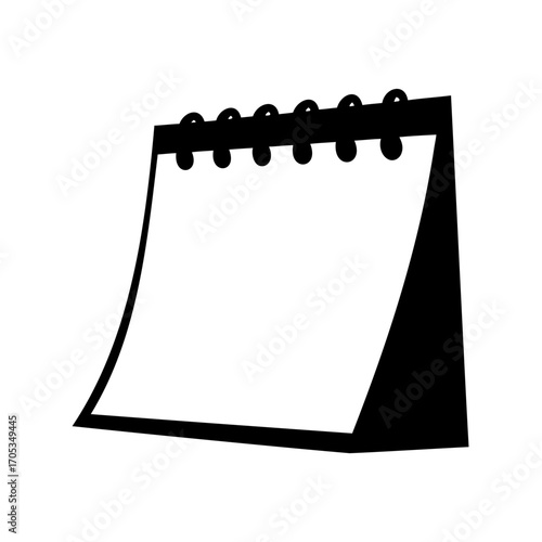 An illustration of a black and white desk calendar with spiral binding