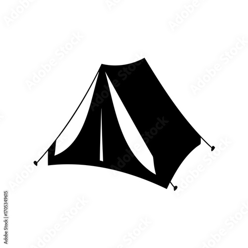 Simple black and white silhouette image of camping tent for outdoor trips