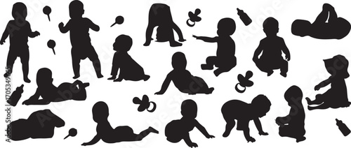child silhouette vector, kids sitting outline, baby playing shadow, toddler silhouette design, cartoon child figure, infant shadow artwork, group kids silhouette, baby icon doodle, cute child shadow, 