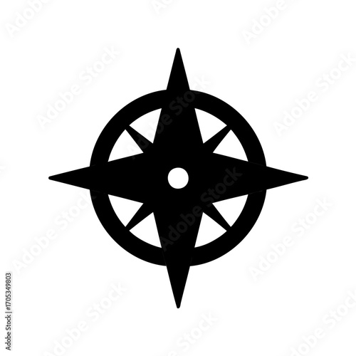 Black Compass Rose Symbol on White Background Navigational Icon Illustration