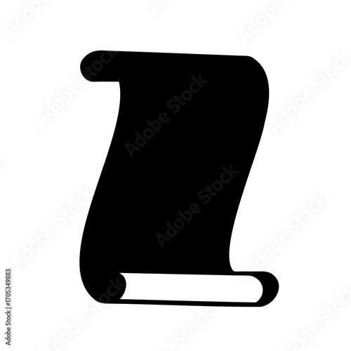 Elegant black silhouette of a vintage scroll isolated on white background