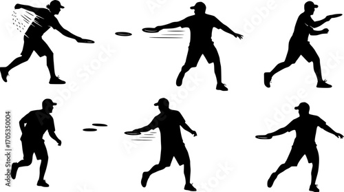 Disc golf player silhouette, Disc golf svg, Disc golf silhouette, Disc golf player svg, Disc golf player vector set.