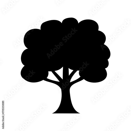 Silhouette of a stylized leafy tree with a full rounded crown design