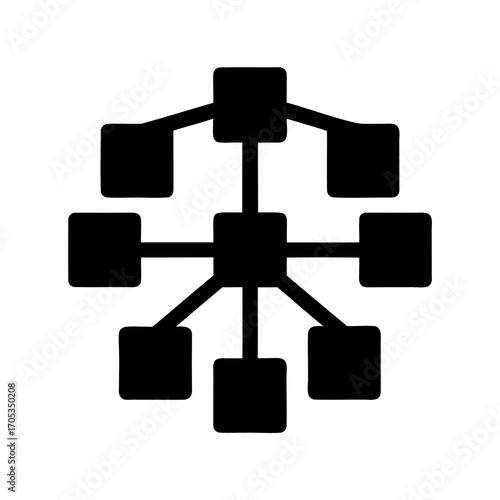 Black and white representation of network topology with multiple linked nodes