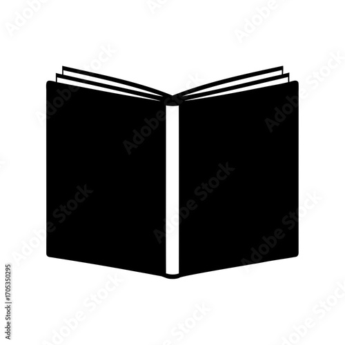 Opened book silhouette on a white background, representing learning and knowledge