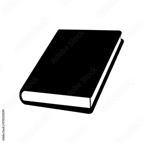 Black silhouette of a closed hardcover book lying at an angle on white
