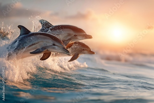 Dolphins jump over the wave